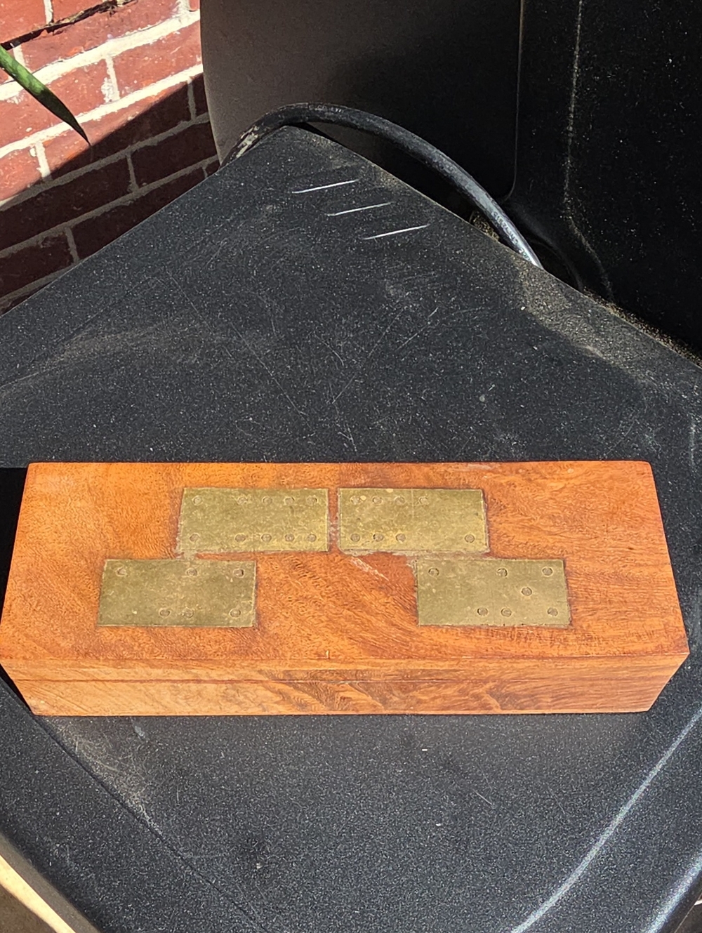 Handcrafted Wooden & Brass Domino's Set. Vintage Unused, Still In Plastic.